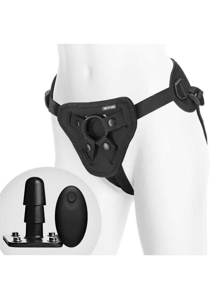 Vac-U-Lock Supreme Harness with Vibrating Butt Plug and Remote Control - Black