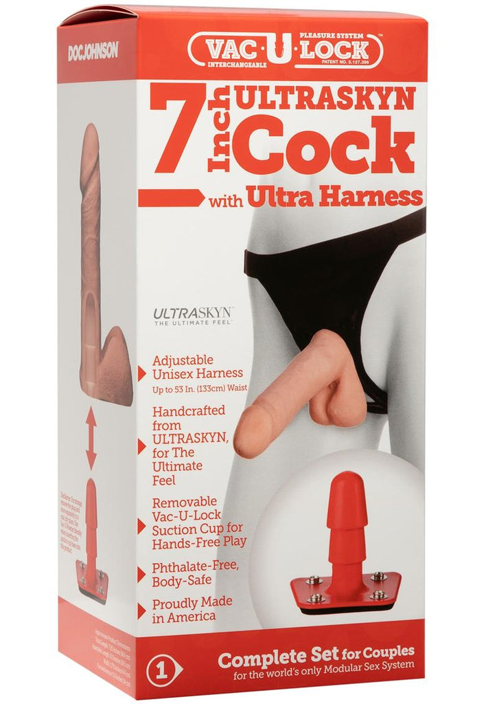 Vac-U-Lock Ultraskyn Cock with Ultra Harness - Flesh/Vanilla - 7in