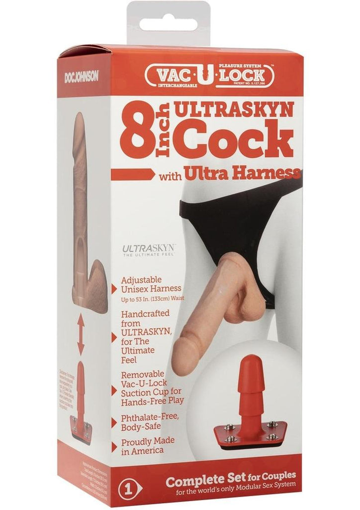 Vac-U-Lock Ultraskyn Cock with Ultra Harness - Flesh/Vanilla - 8in