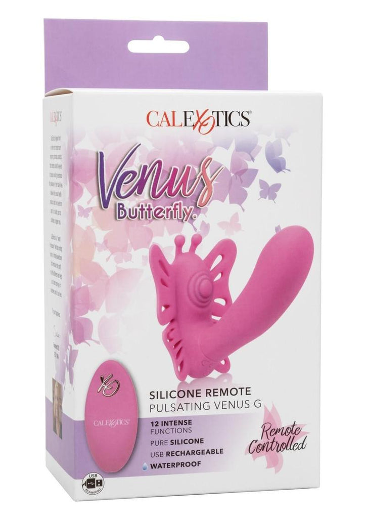 Venus Butterfly Pulsating Venus G Silicone Rechargeable Strap-On with Remote Control - Pink
