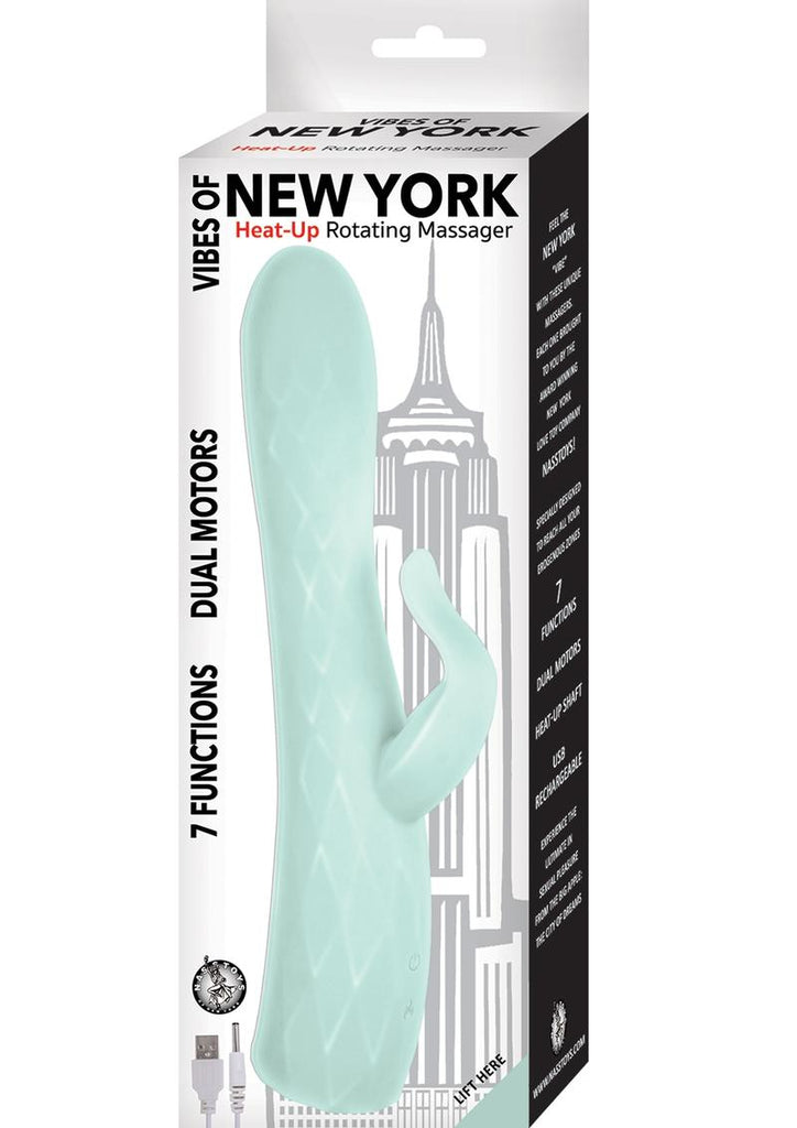 Vibes Of New York Heat Up Rotating Rechargeable Silicone Warming Vibrator - Aqua/Green