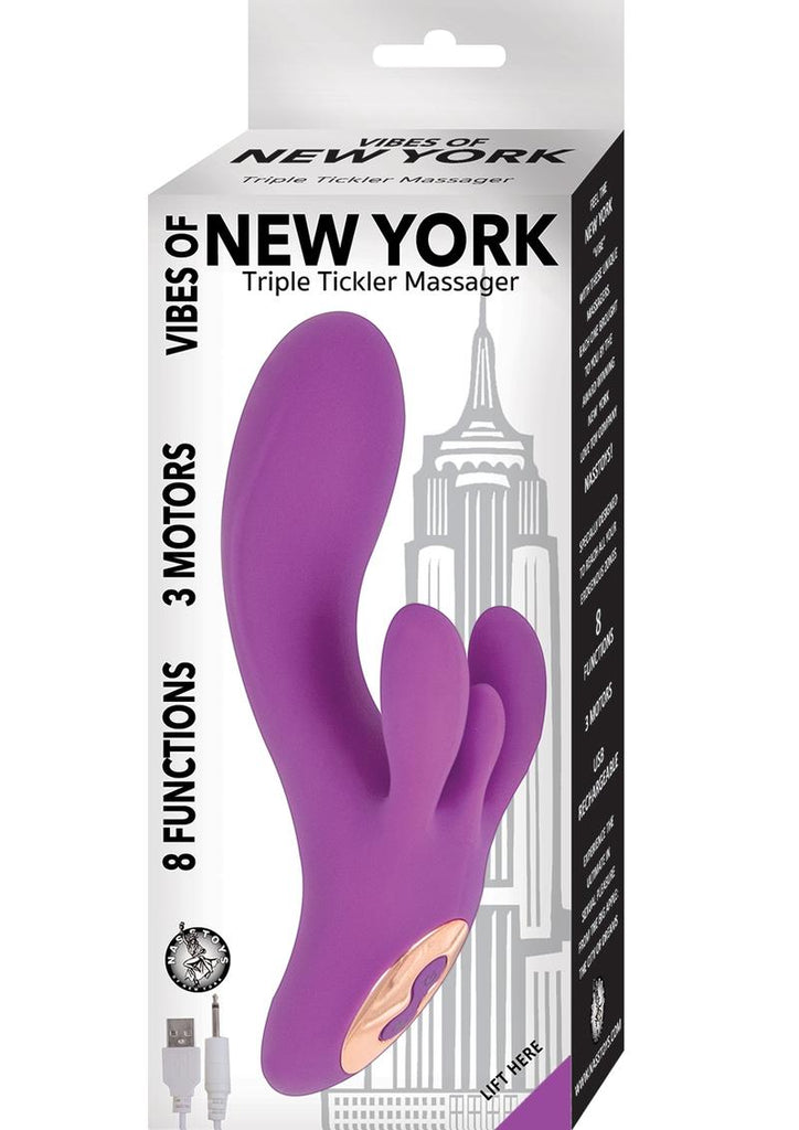 Vibes Of New York Triple Tickler Massager Rechargeable Silicone Vibrator - Purple