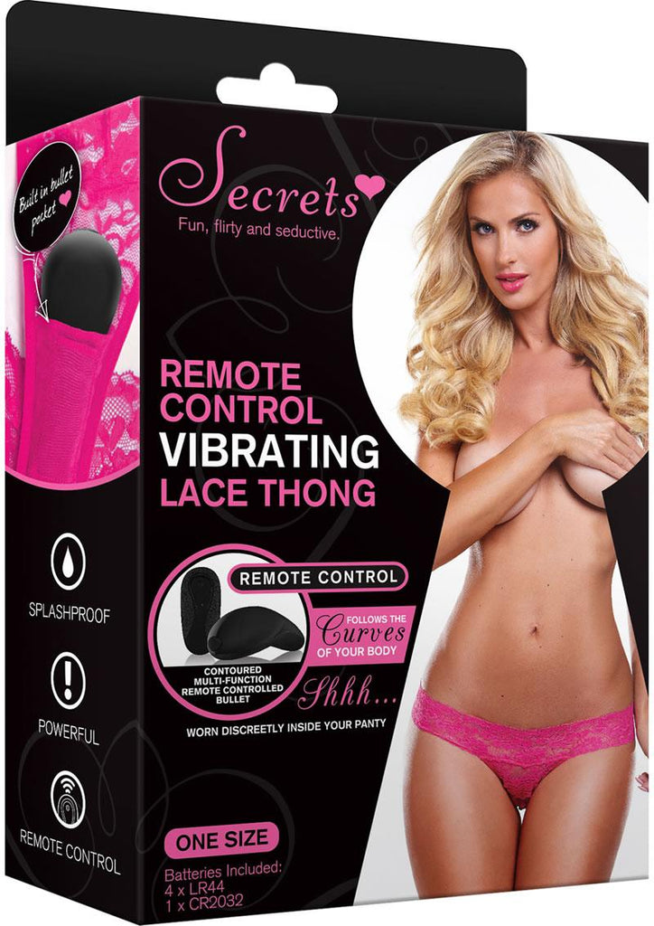 Vibrating Lace Thong W/ Remote - Pink - One Size