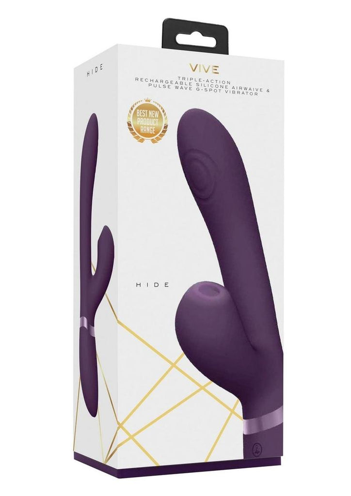 Vive Hide Rechargeable Silicone Airwave Clitoral and Pulse Wave G-Spot Vibrator - Purple