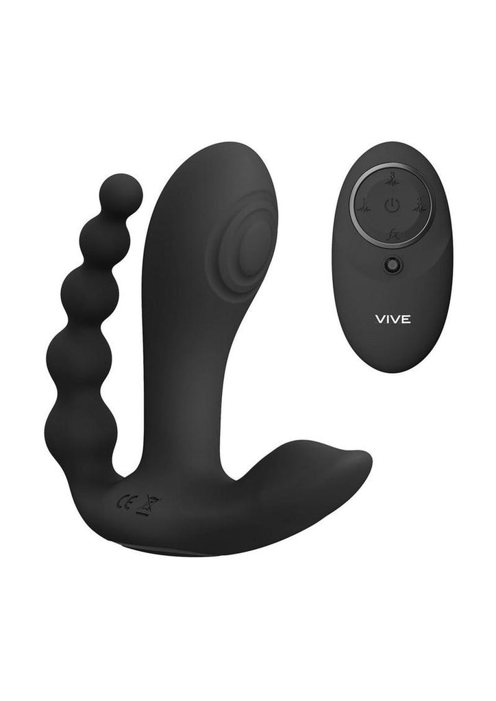 Vive Kata Rechargeable Silicone Pulse Wave and Vibrating Double Penetration Vibrator - Black