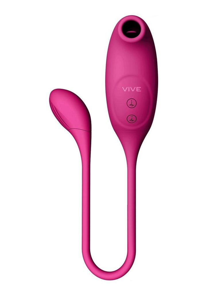 Vive Quino Air Wave and Vibrating Egg Rechargeable Silicone Vibrator - Pink
