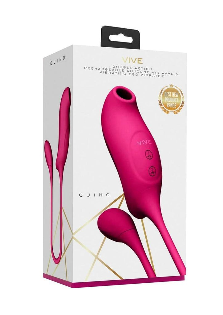 Vive Quino Air Wave and Vibrating Egg Rechargeable Silicone Vibrator - Pink
