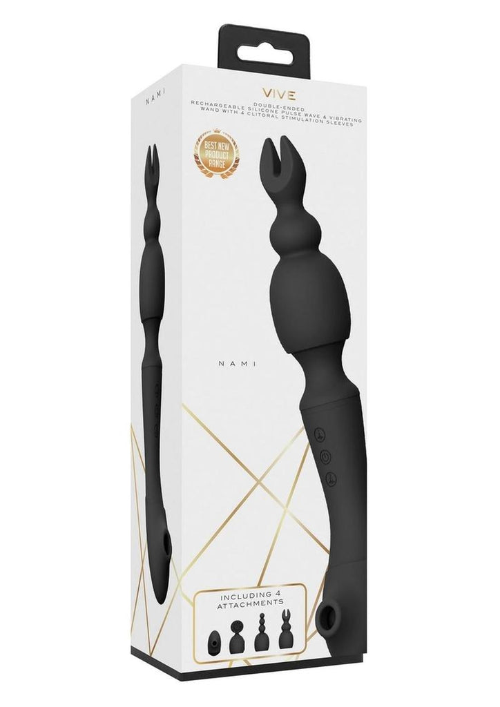 Vive Rechargeable Silicone Nami Pulse Wave and Vibrating Wand - Black
