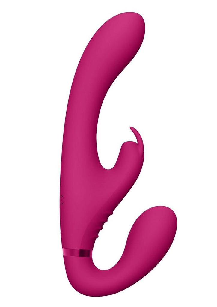 Vive Suki Rechargeable Silicone Vibrating Strapless Strap-On Rabbit - Pink