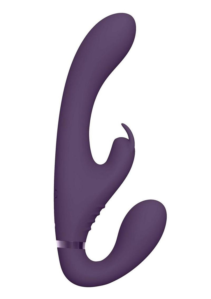 Vive Suki Rechargeable Silicone Vibrating Strapless Strap-On Rabbit - Purple