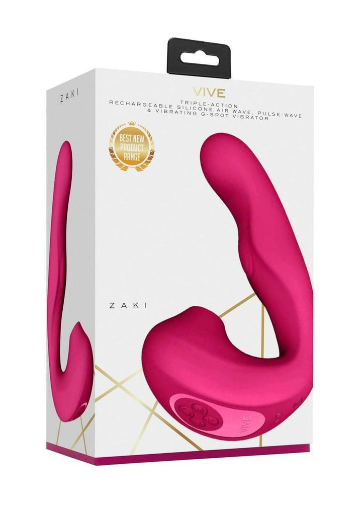 Vive Zaki Air Wave Pulse Wave and G-Spot Rechargeable Silicone Vibrator - Pink