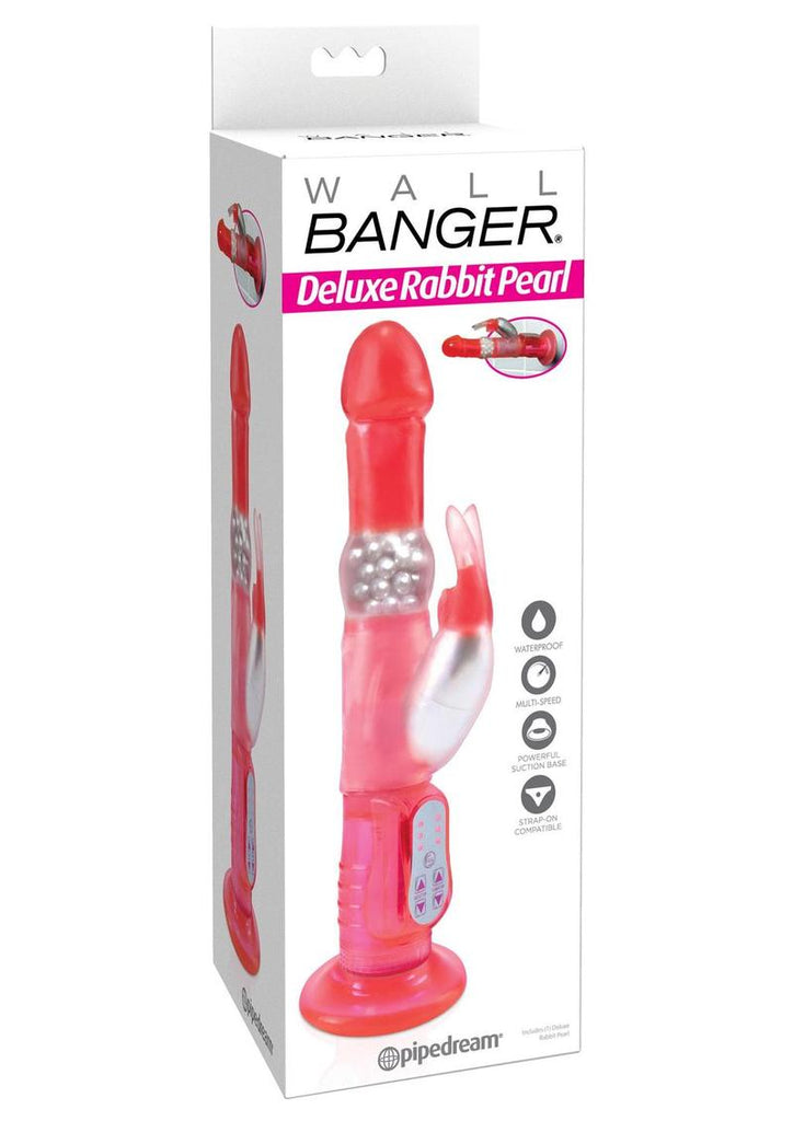 Wall Bangers Deluxe Rabbit Pearl Rotating Rabbit Vibrator - Pink - 10.5in
