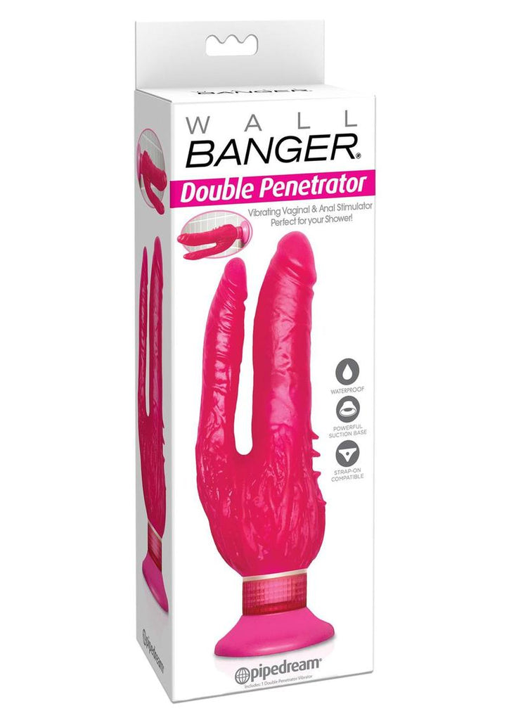 Wall Bangers Double Penetrator Vibrating Dildo - Pink - 9in