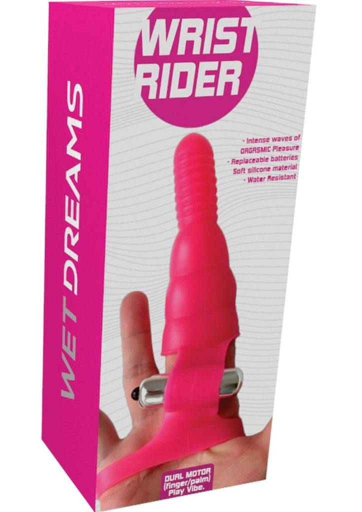 Wet Dreams Wrist Rider Dual Motor Silicone Finger/Palm Play Vibe Water Resistant - Pink