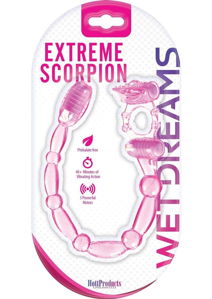 Wet Dreams Xtreme Vibrating Scorpion Silicone Cock Ring Waterproof - Pink/Pink Passion