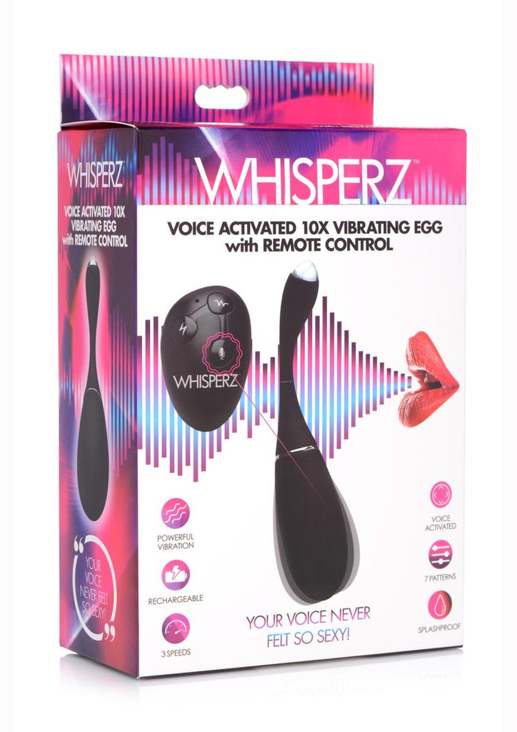 Whisperz Voice Activated 10x Vibrating Rechargeable Silicone Egg with Remote Control - Black