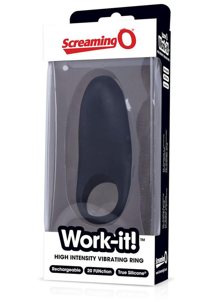 Work It USB Rechargeable Silicone Vibrating C-Ring Waterproof - Black