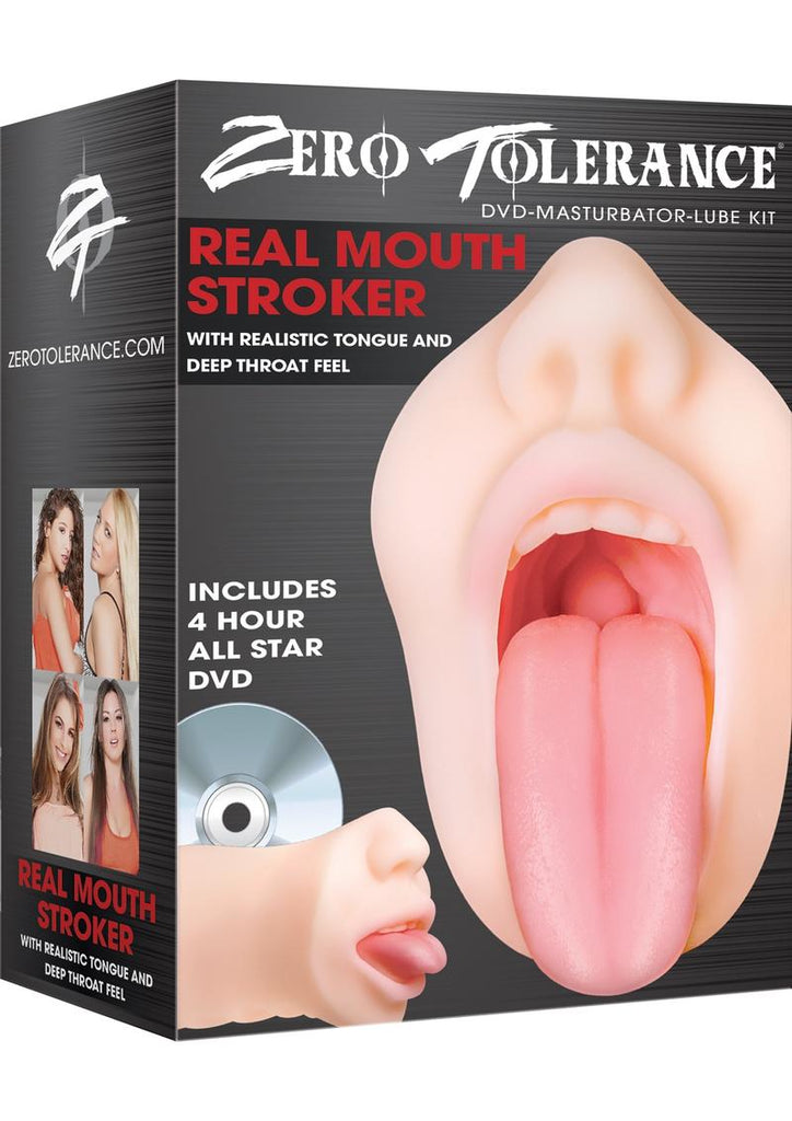 Zero Tolerance Real Mouth Stroker Masturbator with DVD - Flesh/Vanilla