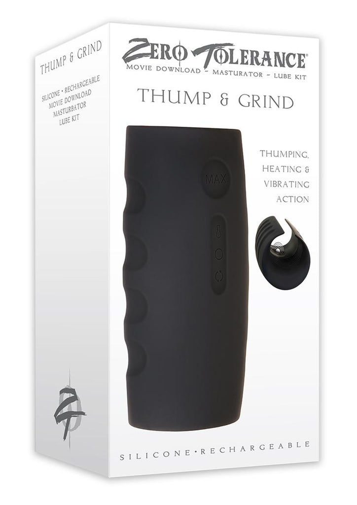 Zero Tolerance Thump and Grind Rechargeable Silicone Heating and Vibrating Stroker with DVD Download - Black