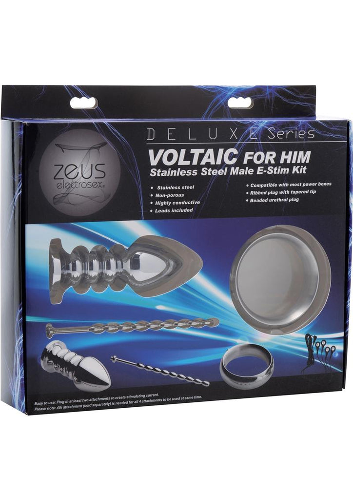 Zeus Electrosex Deluxe Voltaic For Him Stainless Steel E-Stim Kit - Silver