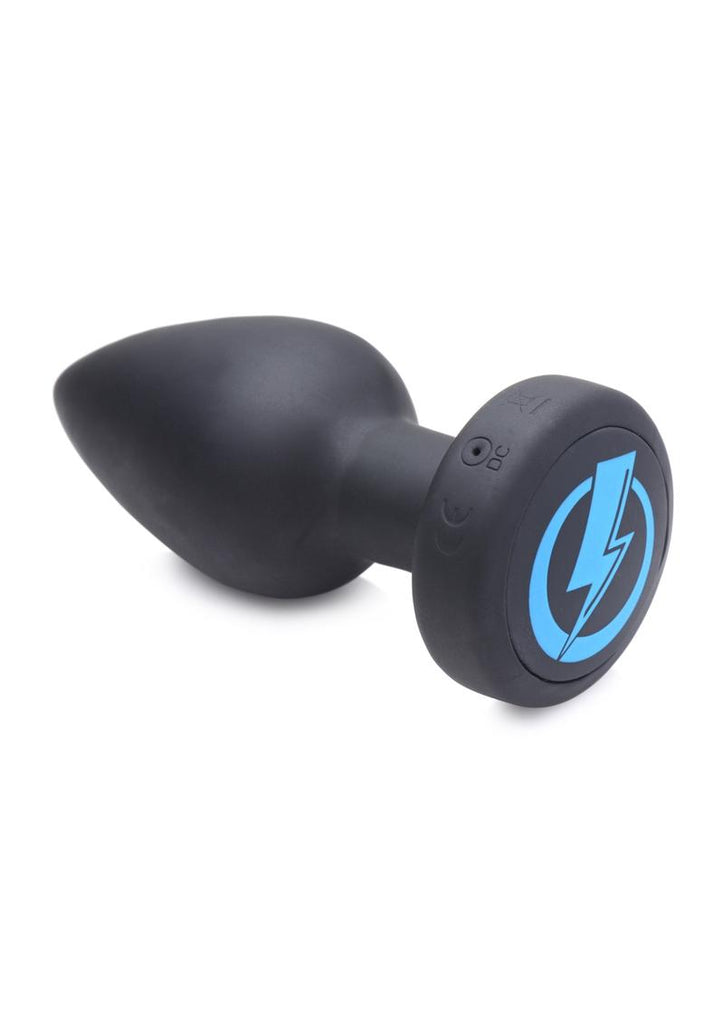 Zeus Vibrating and E-Stim Silicone Rechargeable Anal Plug with Remote Control - Black