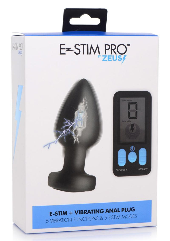 Zeus Vibrating and E-Stim Silicone Rechargeable Anal Plug with Remote Control - Black
