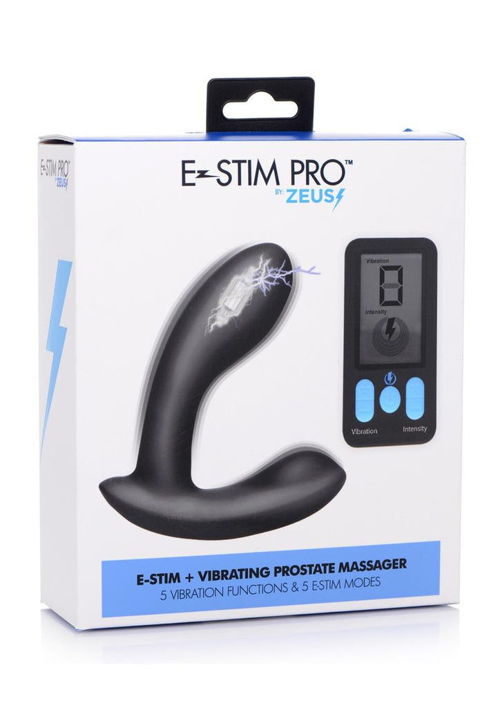 Zeus Vibrating and E-Stim Silicone Rechargeable Prostate Massager with Remote Control - Black
